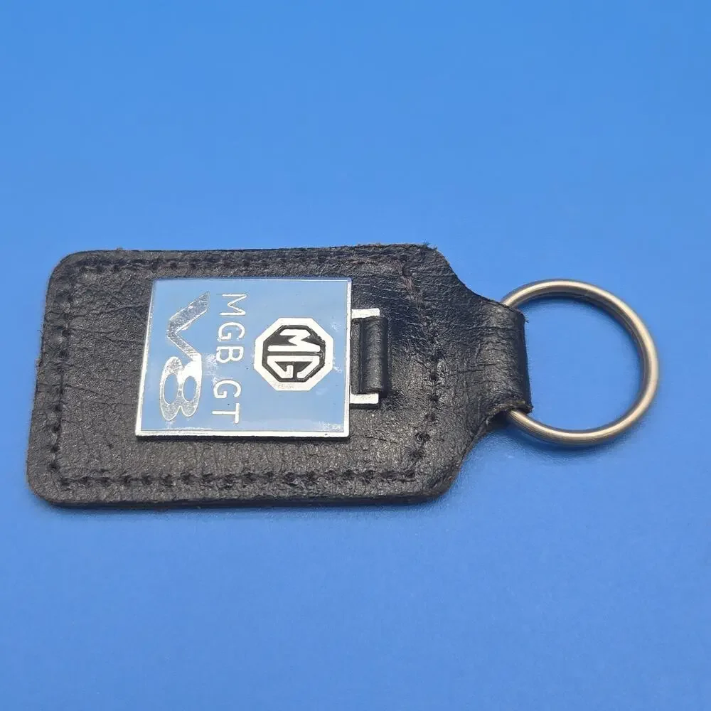 MG MGB/GT V8 Enamel Leather Vintage Motor Car Key Ring Fob Badge Made In England